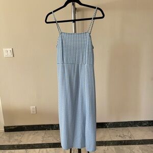 Zara blue and white plaid dress. With slit leg detail